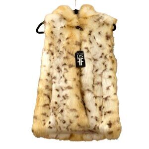 DONNA SALYER'S FABULOUS FURS~Snow Leopard~HOODED MID-THIGH FAUX FUR VEST NWT